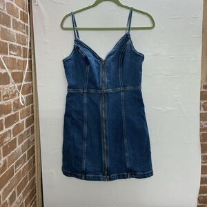 American Eagle Outfitters Dark Blue Denim Y2K Bodycon Front Zipper Mini Dress